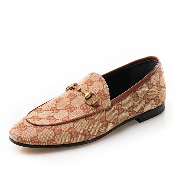 Gucci Jordaan Canvas GG Monogram Horsebit Loafers in Beige Ruggine Rust - Picture 4 of 14